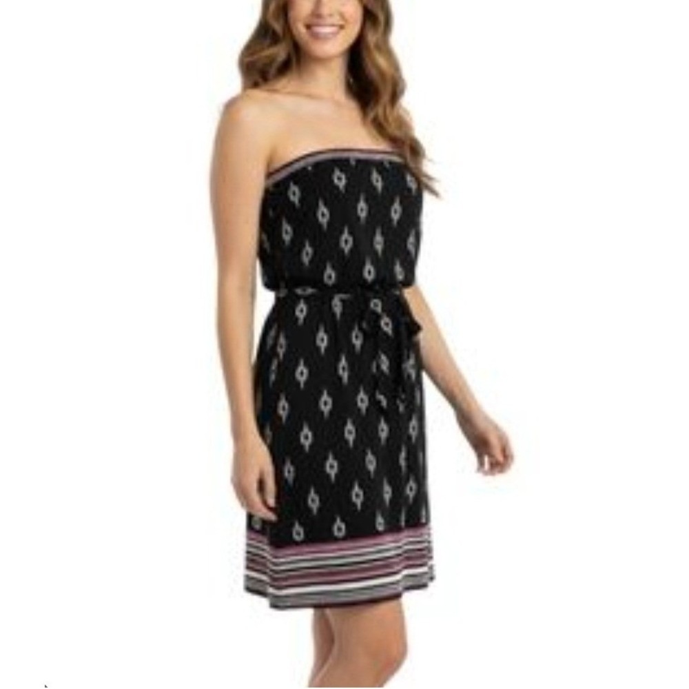 White House Black Market XXS with Pink Geometric Print strapless tube top dress